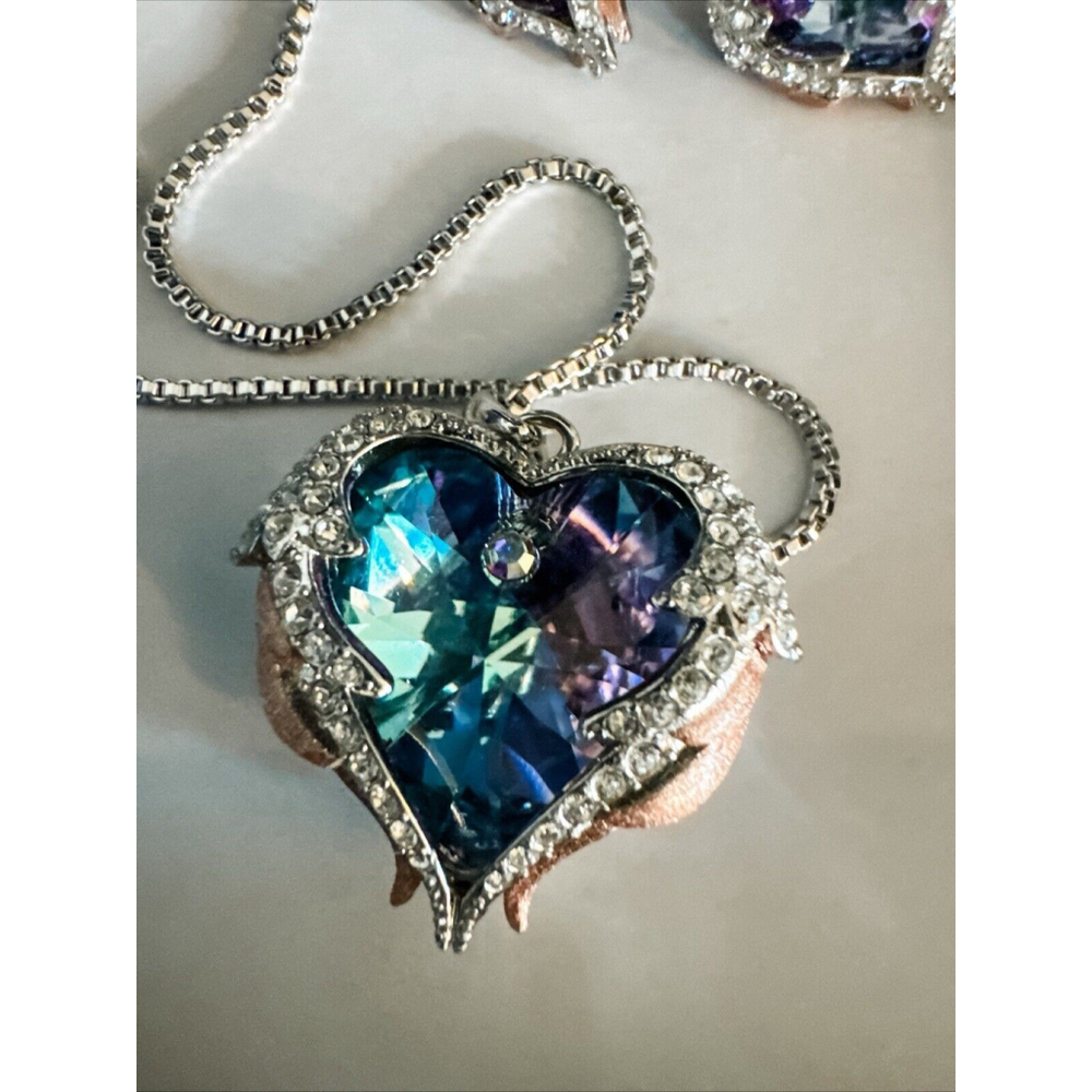CDE Angel Wing Love Heart Necklace & Earrings Silver Tone/Gold Tone Jewelry - Picture 2 of 7